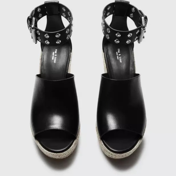 NEW Rag and Bone Anteros Black Espadrille Wedge Leather Sandals Size 8.5 - Picture 8 of 10
